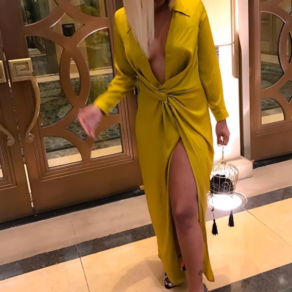Mustard low cut dress